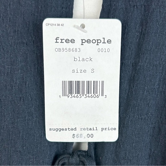 New Free People Black Back Tie Cut-Out Babydoll Tunic Top Oversized Boho - Picture 12 of 14